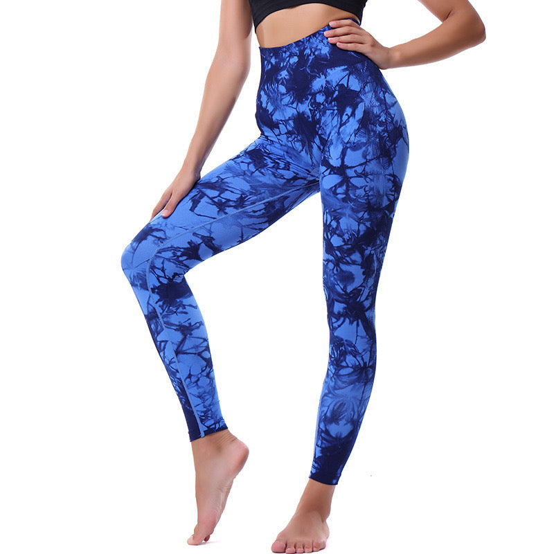 Leggins tie - Dye Seamless push up - electric blue