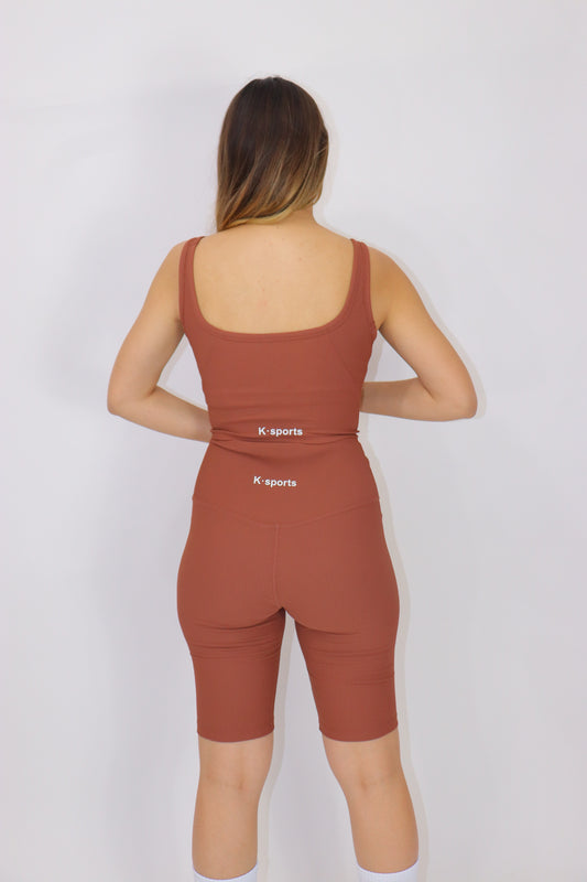 ACTIVEWEAR SET BIKER ( top + short) - Cocoa Brown