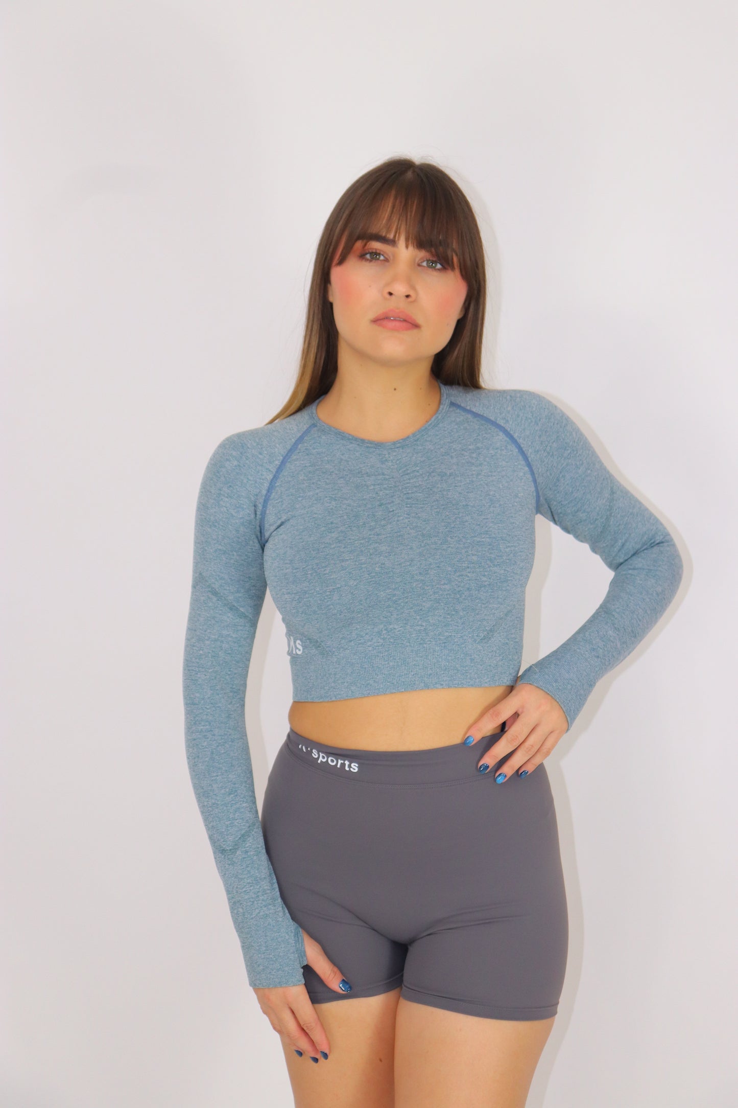 Blusa Crop  seamless- AZUL