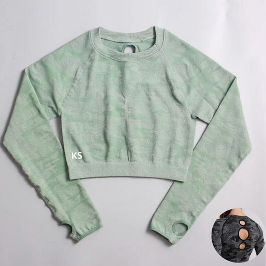 Blusa de manga larga seamless - Camo Verde