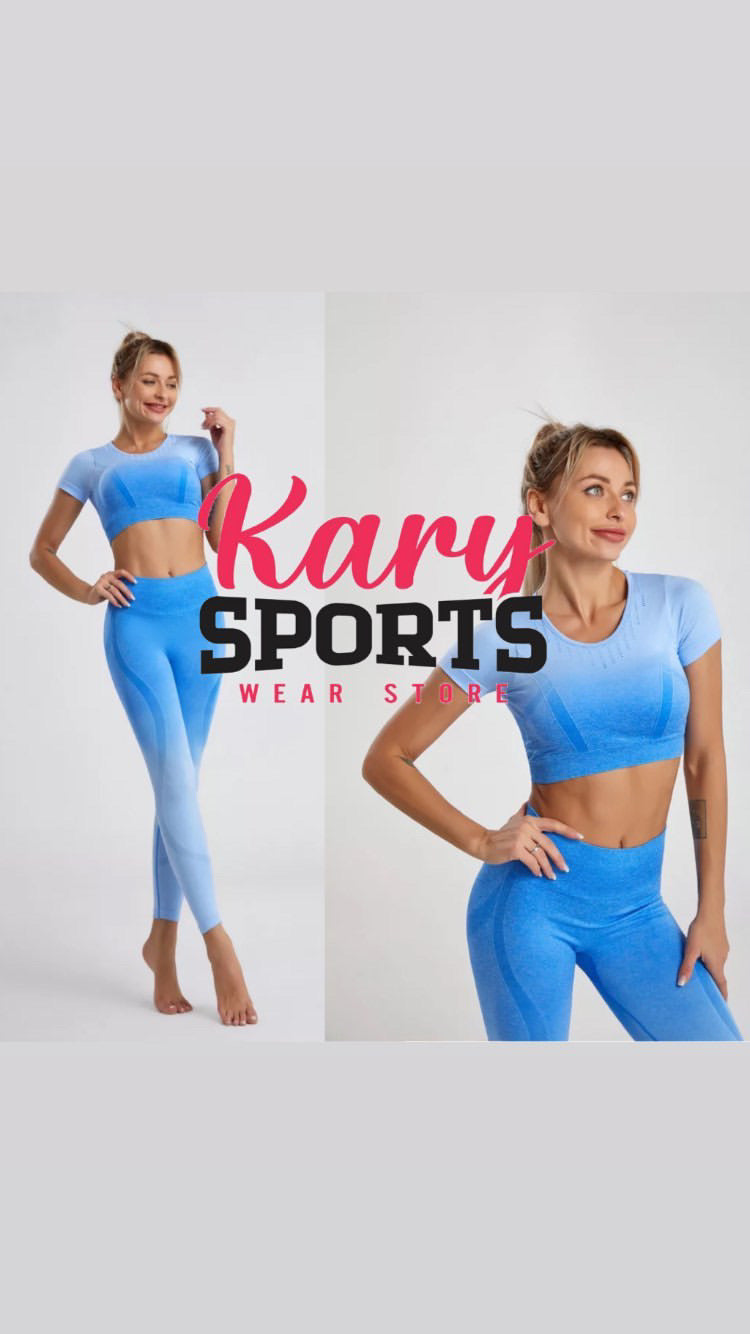 Conjunto Seamless con Blusa con almohadillas integradas y Leggins-Azul