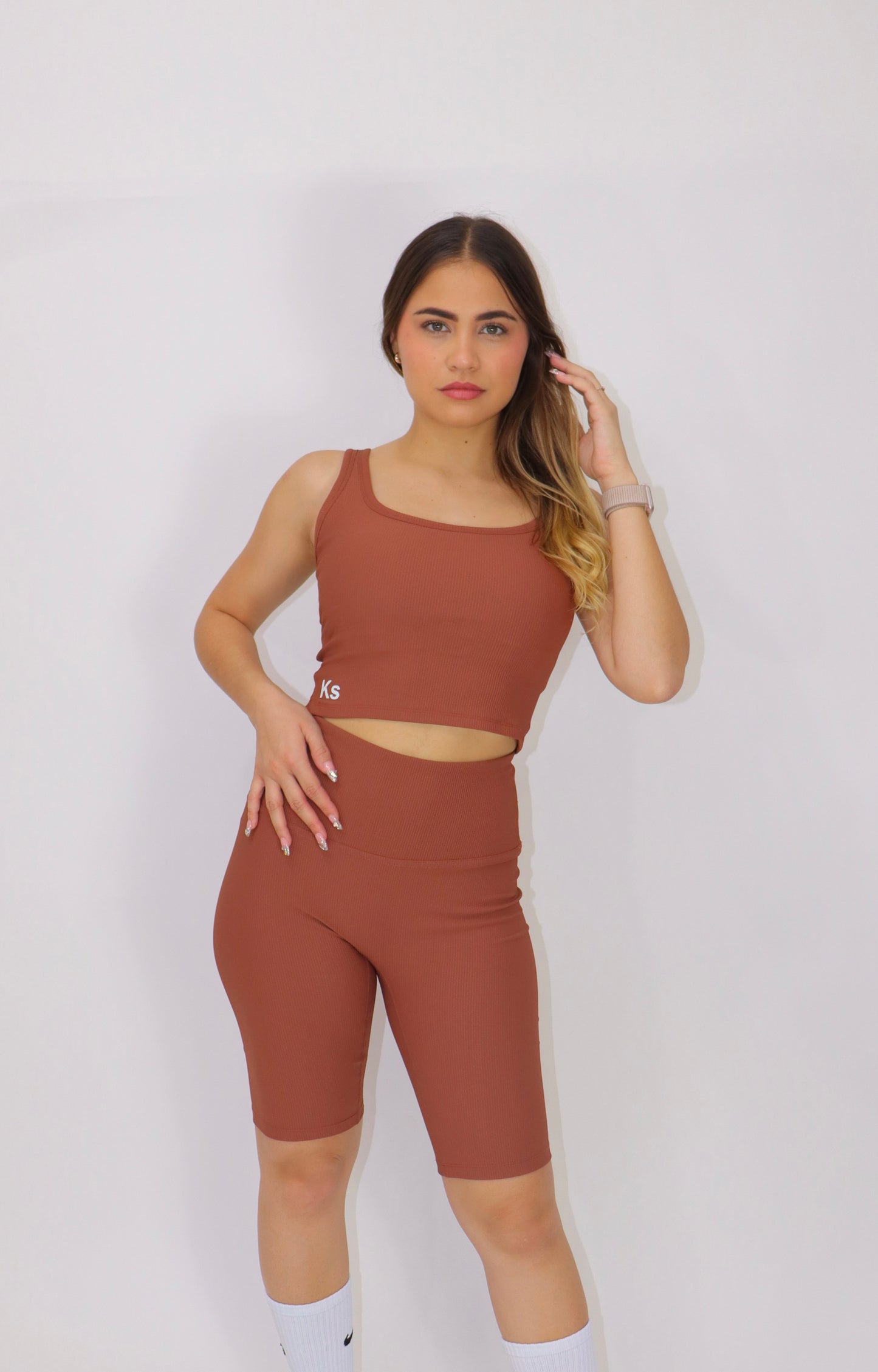 ACTIVEWEAR SET BIKER ( top + short) - Cocoa Brown