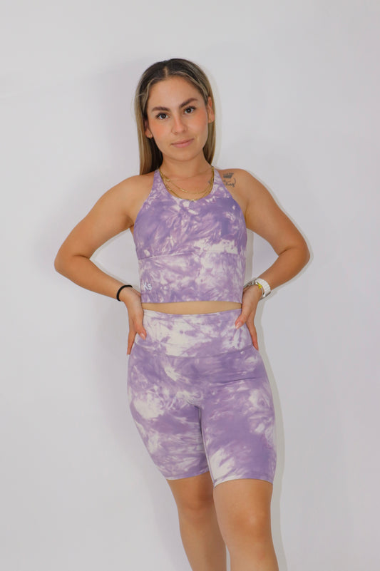 ACTIVEWEAR set Biker shorts & top - TIE DYE YOGA   lila