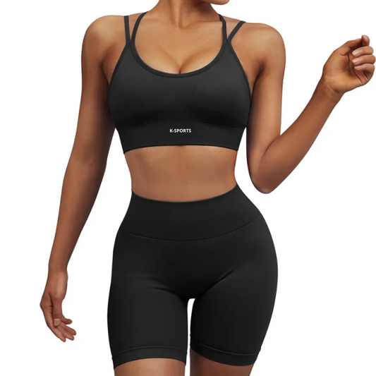 Navi- set conjunto  seamless top y Short - Negro