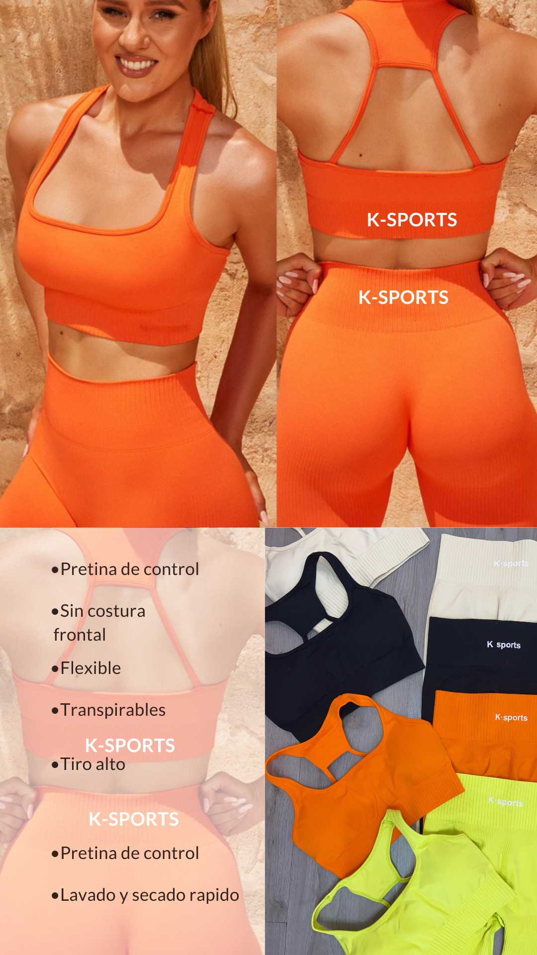 Conjunto set seamless Top + Leggins - ORANGE